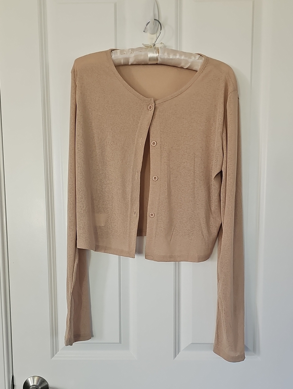 Women's Cropped Button-Front Cardigan - Beige